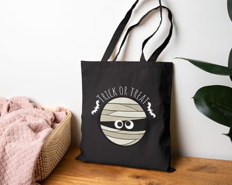 Halloween Mummy Trick or Treat Tote Bag: Reusable Cotton Canvas