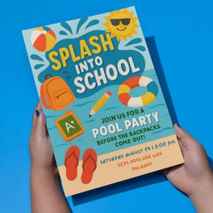 Back to School Pool Party Invitation: Editable Canva Template (Digital Download)