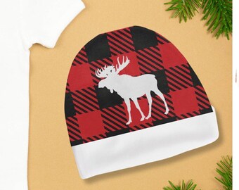 Flannel Moose Baby Beanie, Baby shower gift ideas, mountain and outdoor baby gear