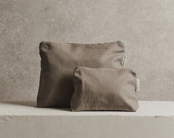Minimal Stone Beige Linen Wash Bag