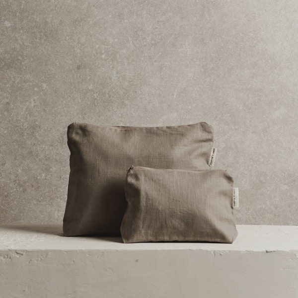 Minimal Stone Beige Linen Wash Bag