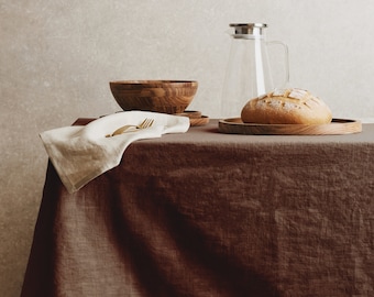 Washed Linen Tablecloth in Espresso Brown