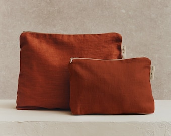 Minimal Rust Orange Linen Wash Bag