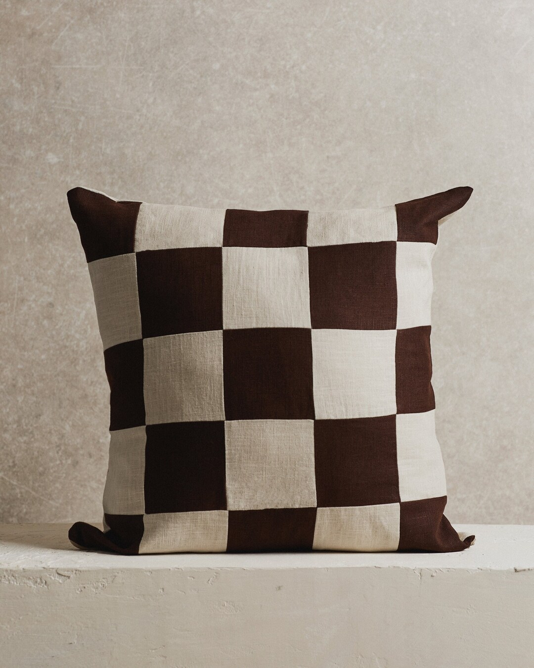 Square Exclusive Design Cushion in Dark Blue Checkered Cotton Linen, 45*45CM