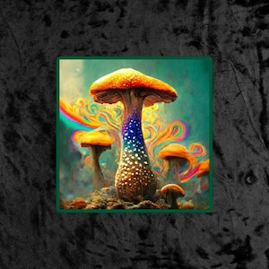 Psychedelischer Pilzaufkleber | Glow-in-the-Dark Fantasy Vinyl Aufkleber | Trippy Fungi Kunst | Magischer Wald Aufkleber | Kosmische Natur Geschenk