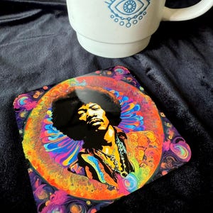 Jimi Hendrix Psychedelic Coaster: Trippy 60s Rock Music Art