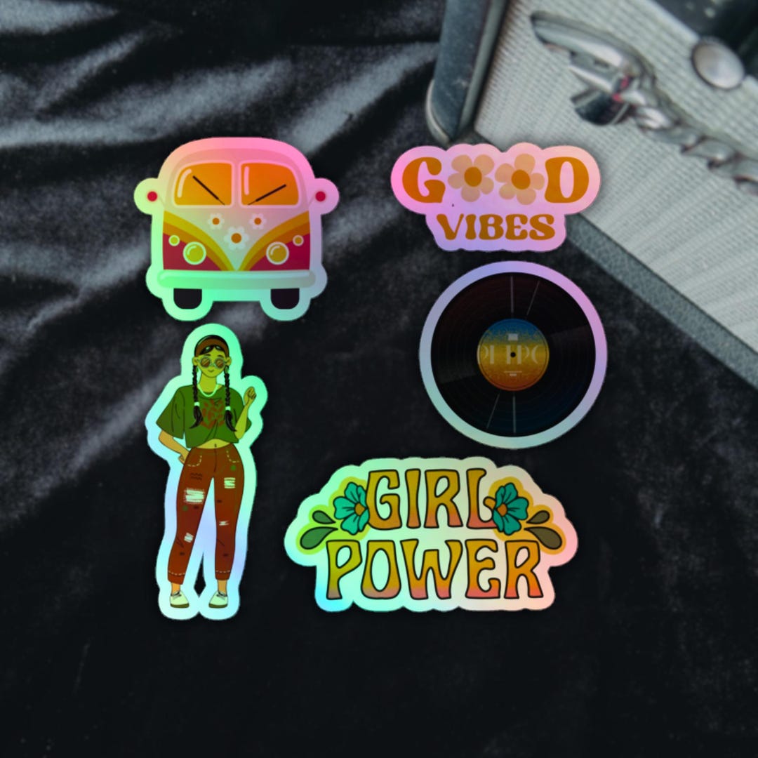 Hype Sticker Holographic Hippie Sticker Pack: 70s Retro Vinyl Decals - Etsy