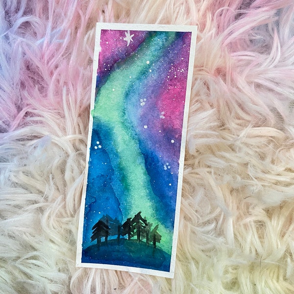 Hand Painted Aurora Borealis Space Watercolor Bookmark, Custom Bookmark, Reader Gift, School, Students