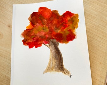 Hand Painted Watercolor Note Card Fall Tree Autumn Leaves Note Card Greeting Card