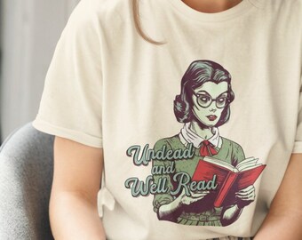 Undead and Well Read Unisex TShirt, Halloween Zombie Reading Tee, Multiple Color Death by TBR Shirt, Zombie Horror Fan, Gothic Horror Books