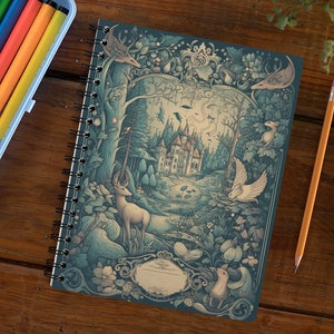 Fantasy Inspired Notebook, Lined Fairy Tale Novel Cover Journal, Old Snow White Castle, Beautiful Fantasy Illustration, Spiral Bound Diary
