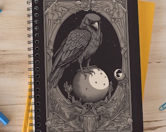 Notatnik Edgara Allana Poe, Sztuka wiersza Nevermore, Liniowany dziennik gotycki, Prezent czarownicy, Spiral Bound Dark Notebook, Prezent mistrza podziemi