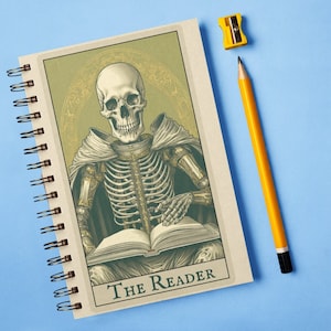 The Reader Tarot Journal, Lined Book Passport Notebook, Witchy Tarot Cart Journal, Daily Journaling, The Reader, Halloween Skeleton Notebook