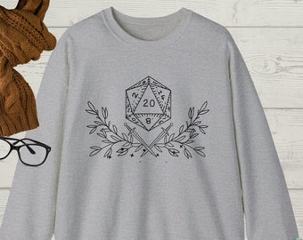 D20 Unisex Sweater, Cozy Game Night Sweatshirt, Multiple Colors, Dungeon Master Gift, Geeky Gamer Girl Gift, Nerdy Mom Gift, DnD Accessories