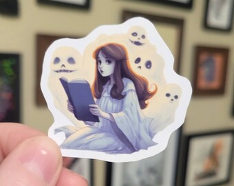 Ghost Story Sticker,Cute Halloween Reading Sticker,Book Illustration, Crimson Peak Sticker, Ghost Host Sticker, Haunted Mansion, Tiny Kindle