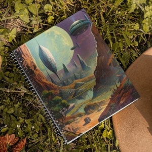 Alien Illustration Notebook, Lined Fantasy World Journal, Unique Gift for Writer, Fun Gift for Programmer, Robotics, Old Pulp SciFi Fiction