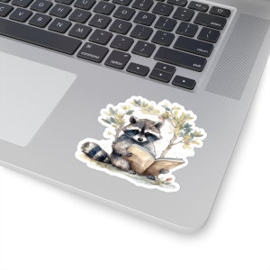 Cute Raccoon Reading in a Tree, Adorable Trash Panda Sticker, One More Chapter, Cute Gift for Reader, To Be Read List, Adorable Watercolor image 2