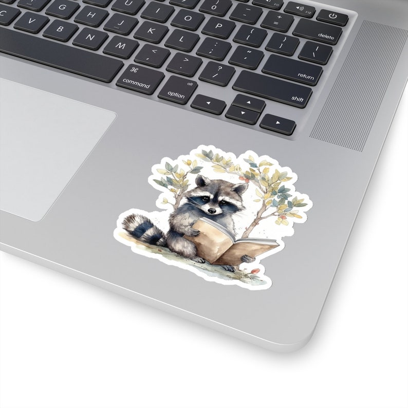 Cute Raccoon Reading in a Tree, Adorable Trash Panda Sticker, One More Chapter, Cute Gift for Reader, To Be Read List, Adorable Watercolor image 2