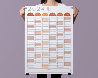 2024 Half Year Wall Planner, Yearly Wall Planner, Large Wall Calendar,  Printable, Digital Download, Family Wall Calendar, Modern Boho