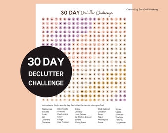 30 Day Declutter Challenge, Home Declutter Planner, Spring Clean, Declutter Checklist, Cleaning Checklist, Printable, Digital Download, Boho