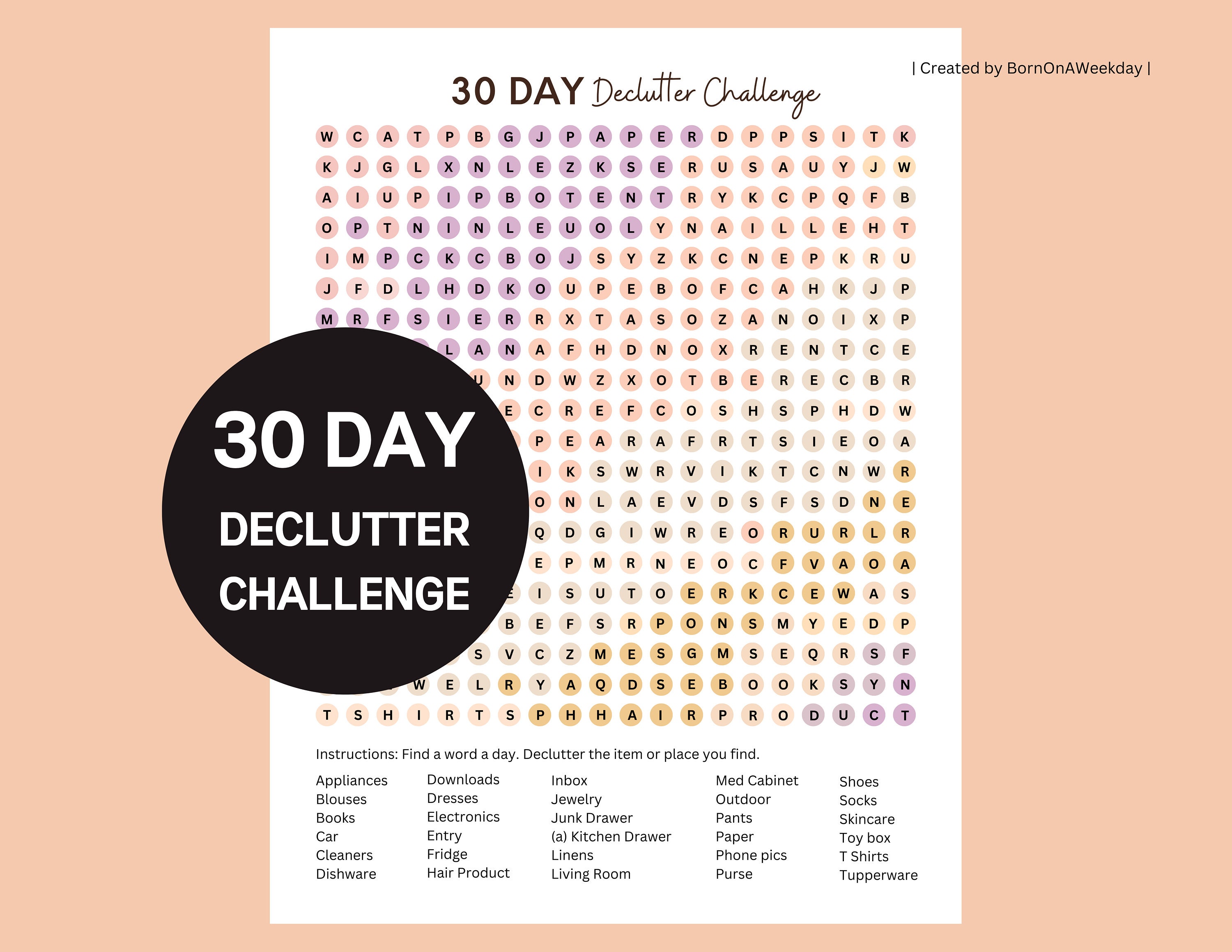 30 Day Declutter Challenge, Home Declutter Planner, Spring Clean