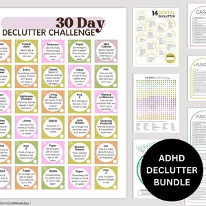 ADHD Decluttering Bundle, 30 Day Declutter Challenge, Room By Room Checklist, Digital Declutter, Priority Matrix, To Do List, Colorful