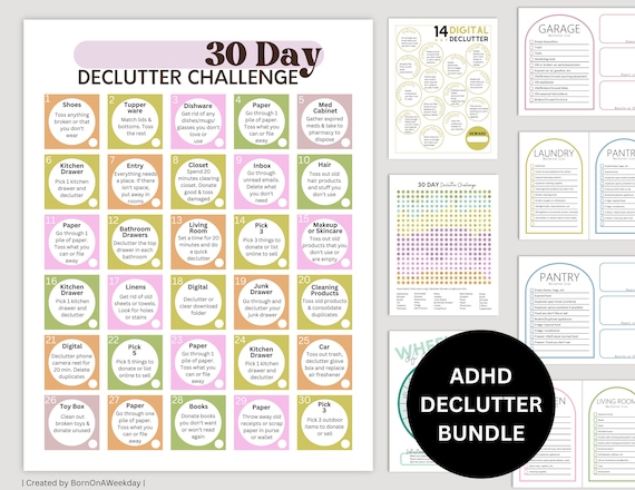 ADHD Decluttering Bundle: 30-Day Challenge, Checklists (Digital Download)