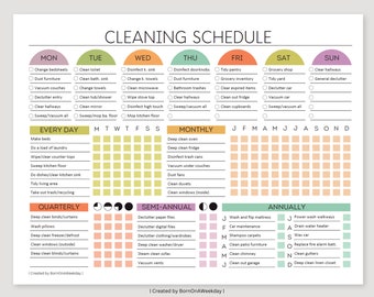 BEWERKBARE schoonmaakplanner, schoonmaakchecklist, schema, ADHD-schoonmaakplanner, huishoudelijke klusjesgrafiek, digitale download PDF, kleurrijk