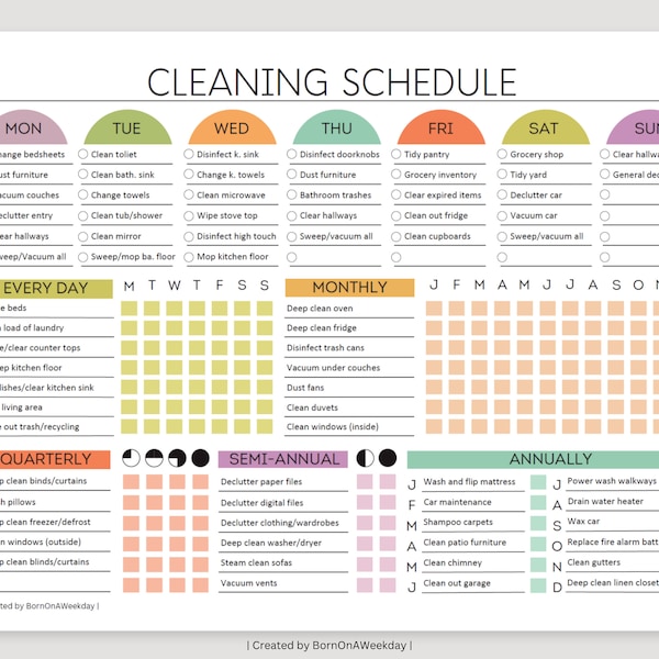 EDITIERBARER Putzplaner, Putzcheckliste, Stundenplan, ADHS Putzplaner, Haushaltsplan, Digitaler Download PDF, Bunt