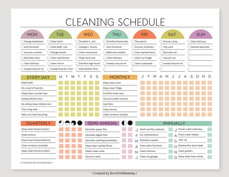 EDITABLE Cleaning Planner, Cleaning Checklist, Schedule, ADHD Cleaning Planner, Household Chores Chart, Digital Download PDF, Colorful image 1
