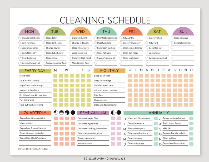 EDITABLE Cleaning Planner, Cleaning Checklist, Schedule, ADHD Cleaning Planner, Household Chores Chart, Digital Download PDF, Colorful image 1