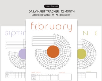 12 Month Circle Habit Tracker Printable: Undated Goal Planner (PDF)
