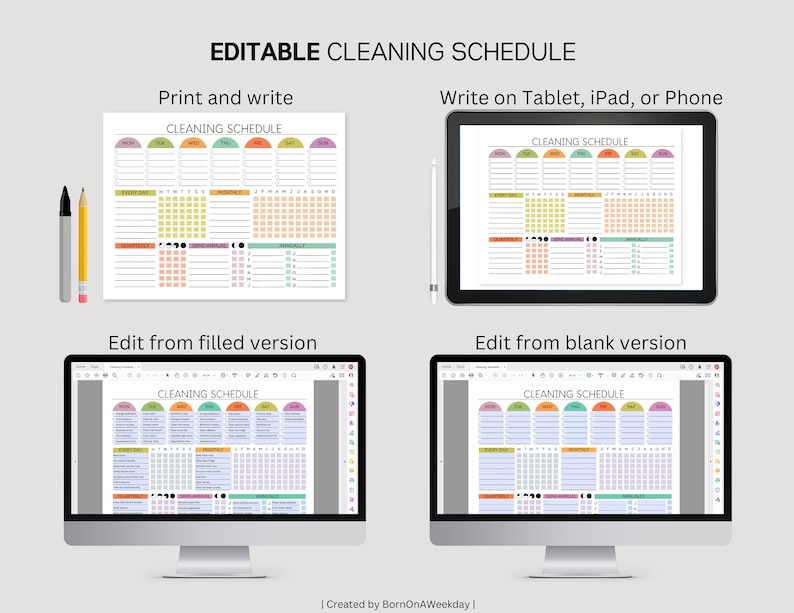 Editable Cleaning Planner: Checklist & Schedule (Digital Download PDF) image 4