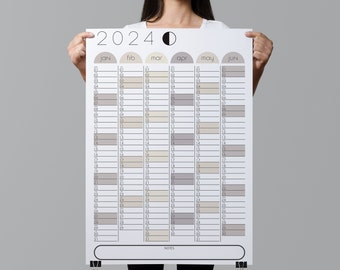 2024 Mid Year Wall Calendar, Yearly Wall Planner, Large Dated Wall Calendar, Digital Download, Family Wall Calendar, Modern Neutral