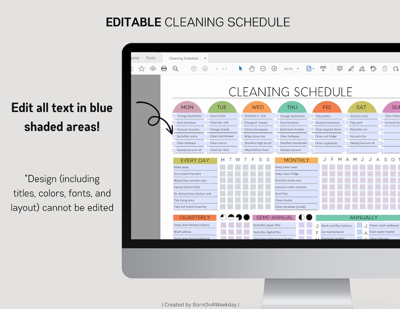 EDITABLE Cleaning Planner, Cleaning Checklist, Schedule, ADHD Cleaning Planner, Household Chores Chart, Digital Download PDF, Colorful image 5