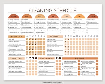 Planner di pulizia modificabile: tabella delle faccende domestiche Boho (download digitale in PDF)
