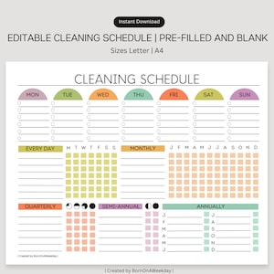 EDITABLE Cleaning Planner, Cleaning Checklist, Schedule, ADHD Cleaning Planner, Household Chores Chart, Digital Download PDF, Colorful image 2