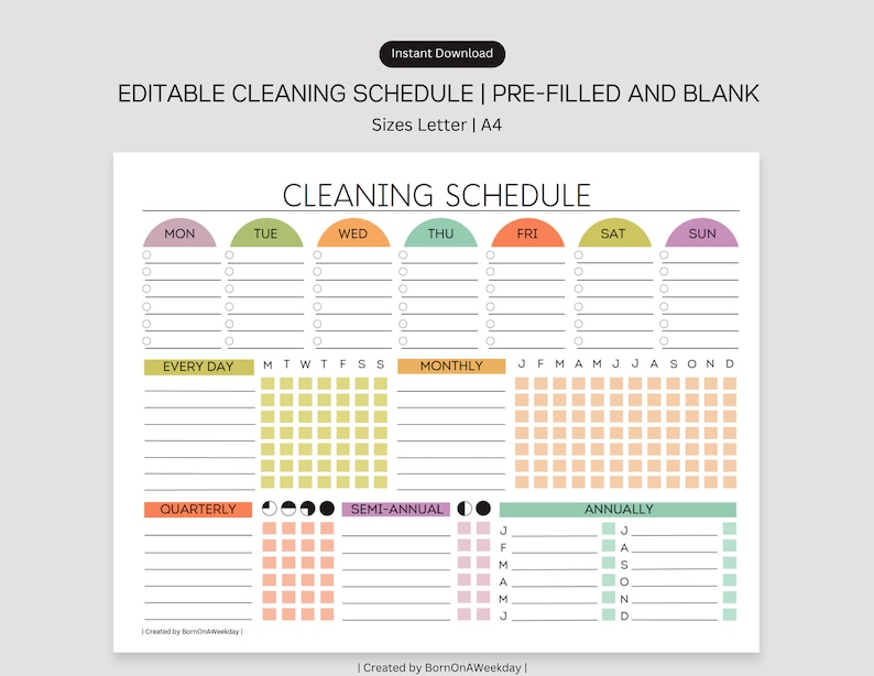 EDITABLE Cleaning Planner, Cleaning Checklist, Schedule, ADHD Cleaning Planner, Household Chores Chart, Digital Download PDF, Colorful image 2