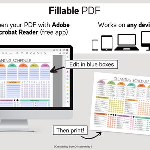 EDITABLE Cleaning Planner, Cleaning Checklist, Schedule, ADHD Cleaning Planner, Household Chores Chart, Digital Download PDF, Colorful image 3