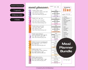 Modern Meal Planner Bundle: Weekly & Monthly Food Diary (Printable PDF)