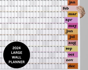 PRINTABLE 2024 Wall Planner, 2024 Wall Planner, Large Wall Calendar, Landscape Year to View, Digital Download, Modern Colorful