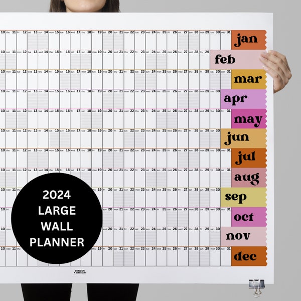 PRINTABLE 2024 Wall Planner, 2024 Wall Planner, Large Wall Calendar, Landscape Year to View, Digital Download, Modern Colorful