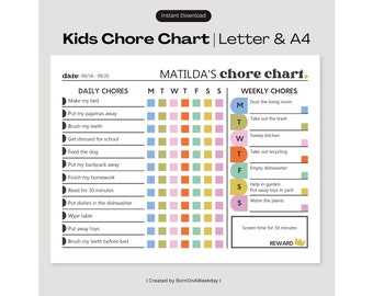 Editable Kids Chore Chart: Daily & Weekly Responsibility (Printable)
