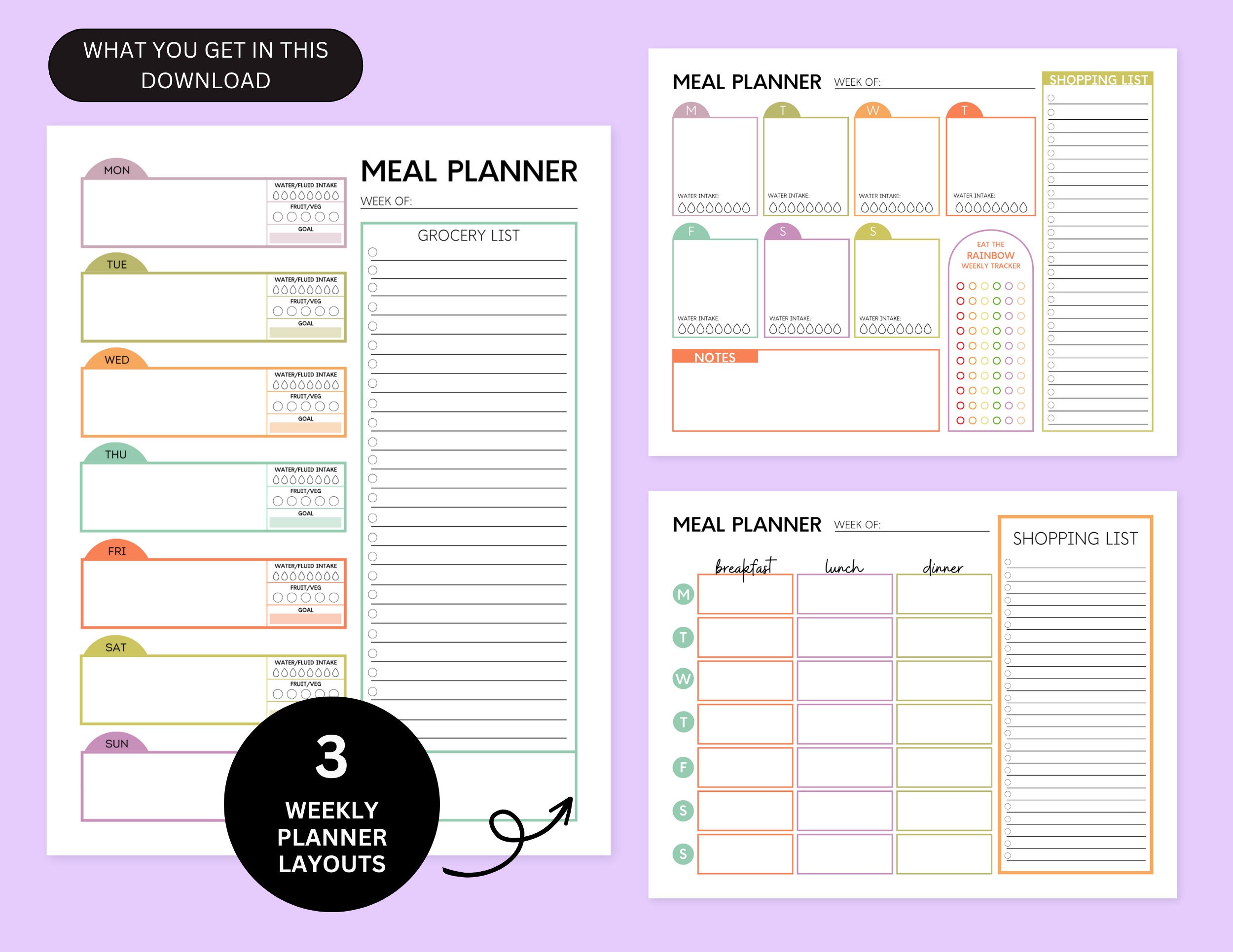 Weekly Meal Planner Printable: Colorful Menu, Grocery List (digital ...