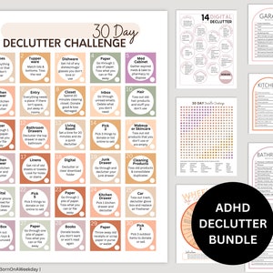ADHD Decluttering Bundle, 30 Day Declutter Challenge, Room By Room Checklist, Digital Declutter, Priority Matrix, To Do List, Boho