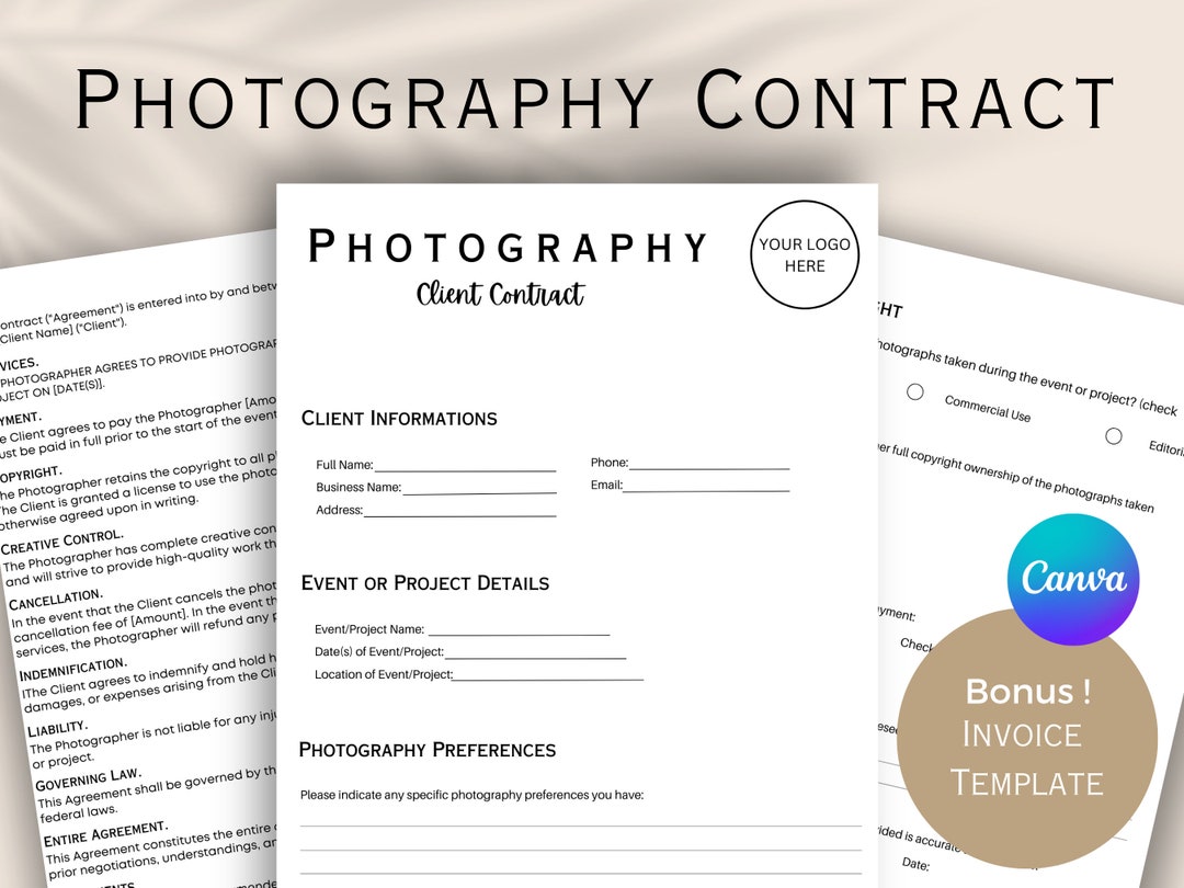 Photography Contract Template Model Release Template Etsy