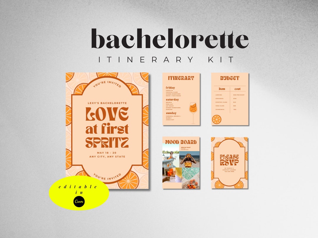 Editable Bachelorette Party Itinerary & Invitation Kit | Summer ...