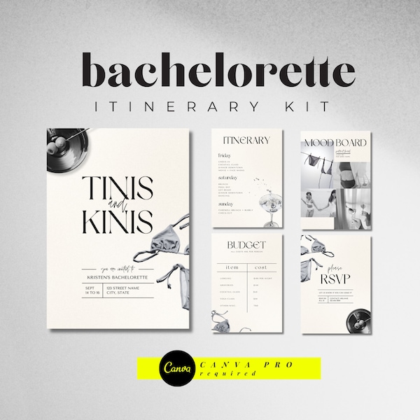 Editable Bachelorette Party Lite Itinerary Kit | Bikini and Martini Theme | Instant Download | Classy and Fun