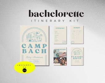 Camp Bach Bachelorette Itinerary Template | Summer Camp Bachelorette Invite | Editable Canva Templates