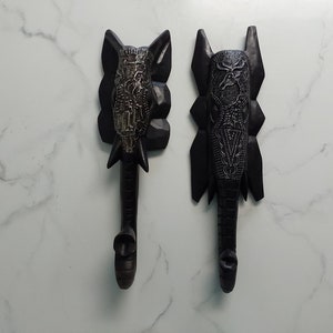 Pair of African Ashanti Tribal Wood and Metal Elephant Hand Carved Wall Art in Oyibi Accra Ghana